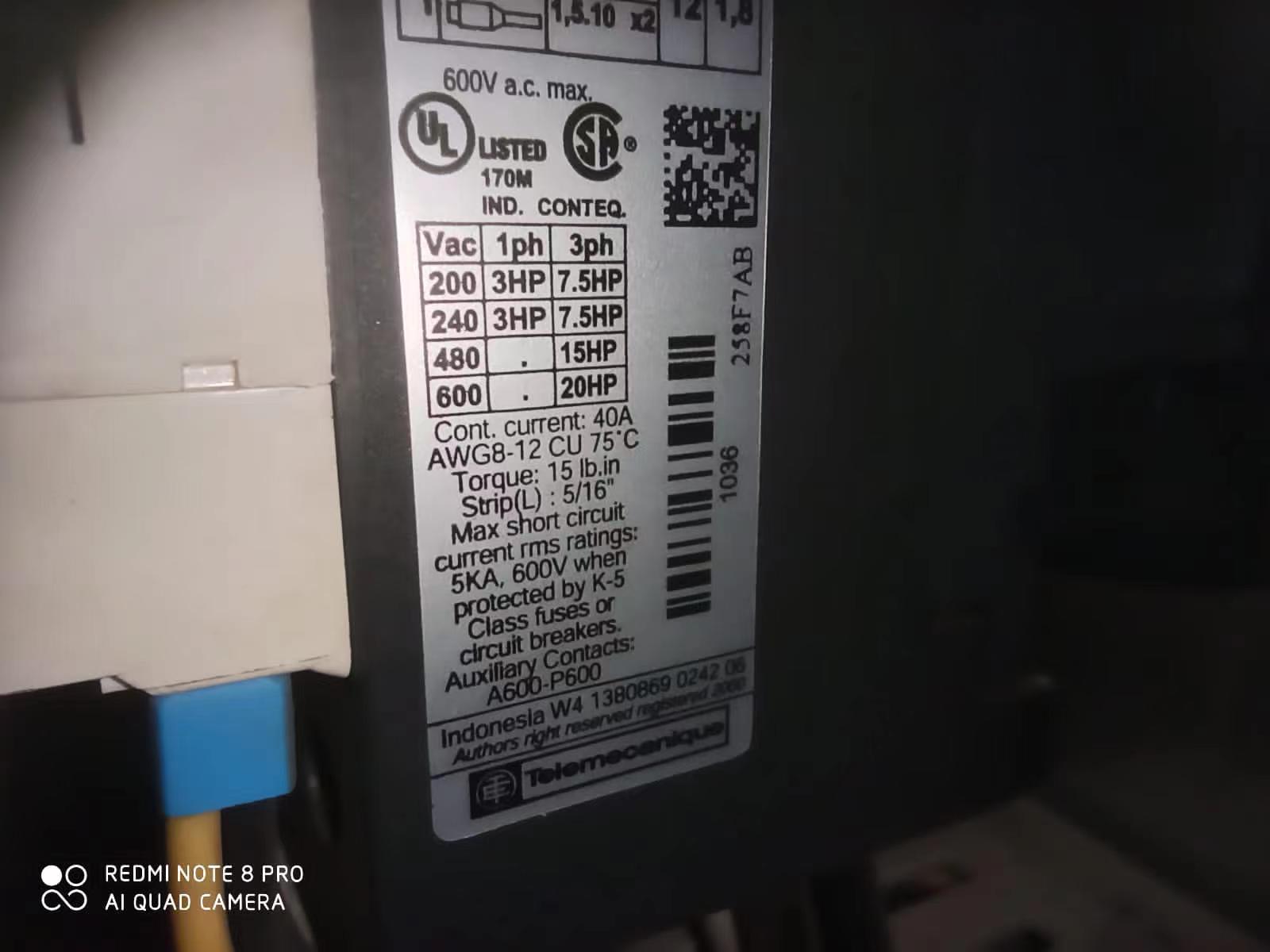 Schneider Contactor LC1D258F7C 110V
